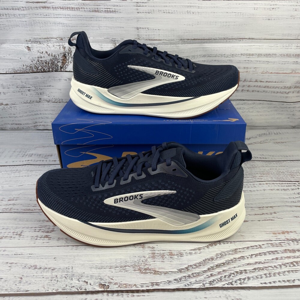 Brooks Ghost Max 4 Mens Sz 10.5 2E Wide Running Shoes Navy Biscuit